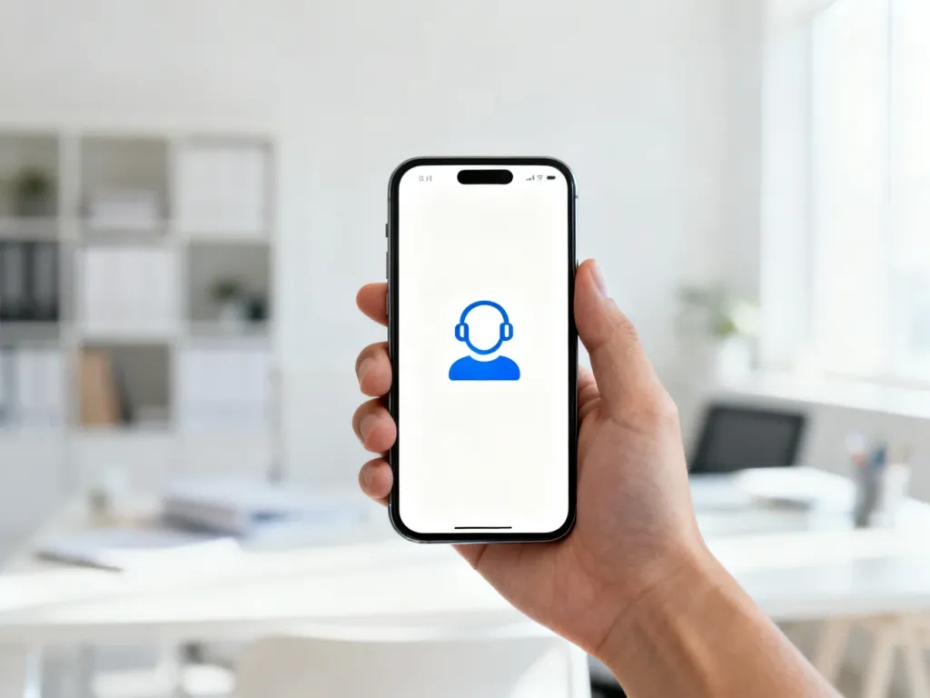 Dłoń trzymająca smartfon z ikoną wsparcia technicznego na ekranie, symbolizująca szybki kontakt z obsługą klienta InPost.