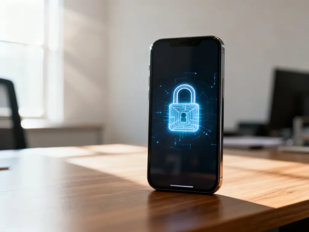 Nowoczesny smartfon z ikoną cyfrowej kłódki na ekranie, symbolizujący bezpieczne logowanie do konta Eksmoon.